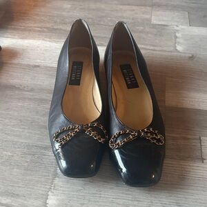 Stuart Weitzman Black Flats with Gold Chain Detail